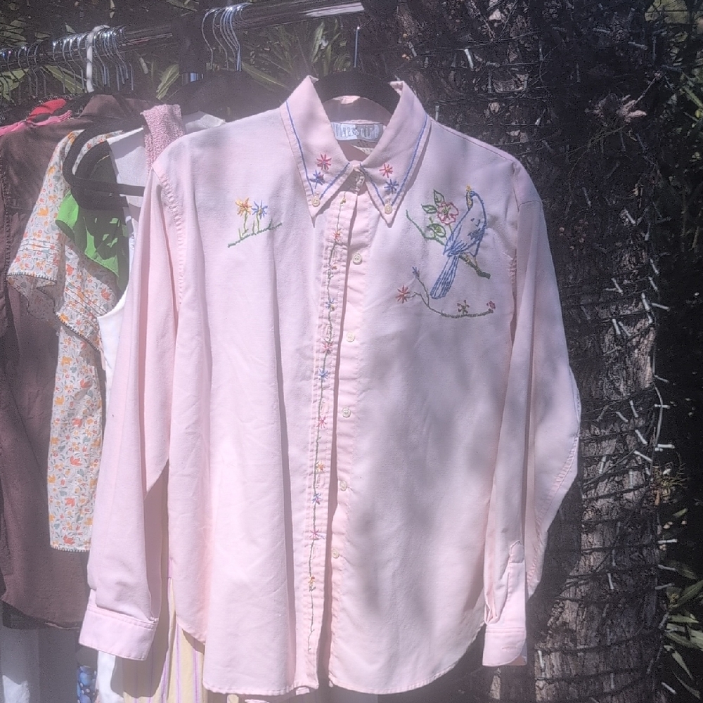 Light Pink Embroidered Button-Down Shirt by Wild Rose